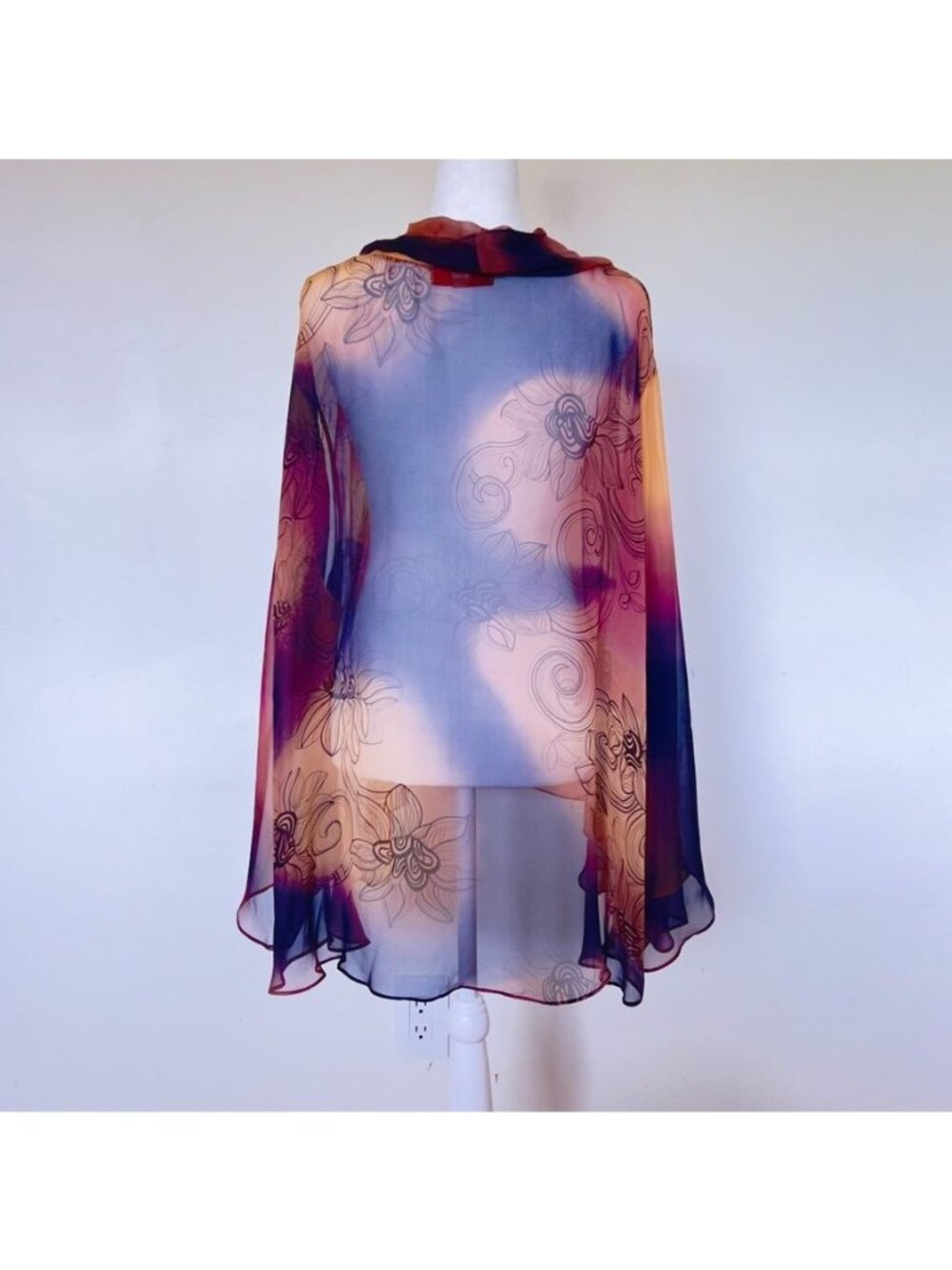Harari Silk Chiffon Sheer Kimono Duster Dark Romantic Dark Witchy Ombre Jacket - Picture 3 of 6